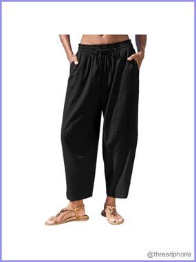 Womens Wide Leg Harem Palazzo Pants High Waist Drawstring Pockets